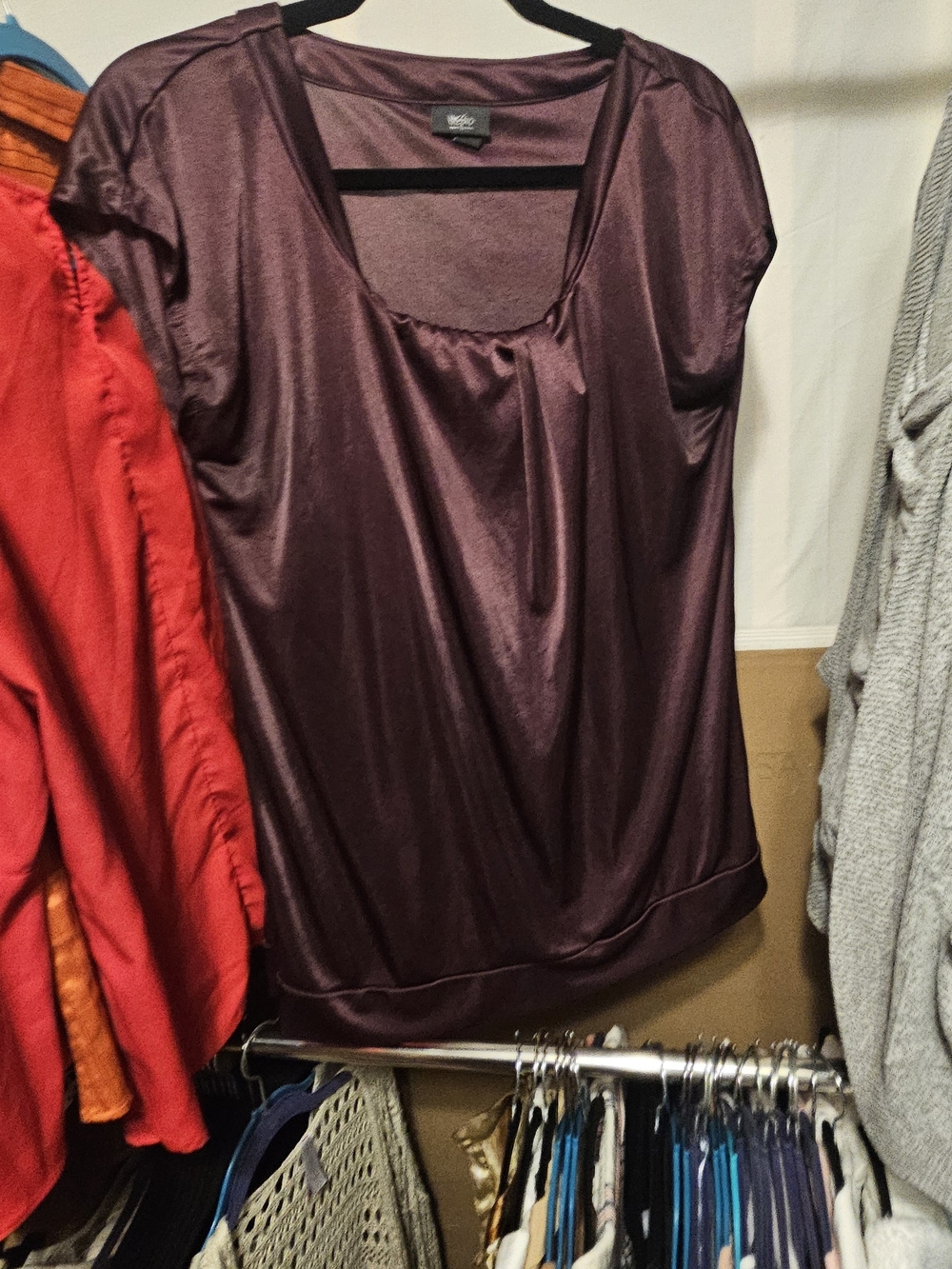 Plum Satin Scoop Neck Women's Top